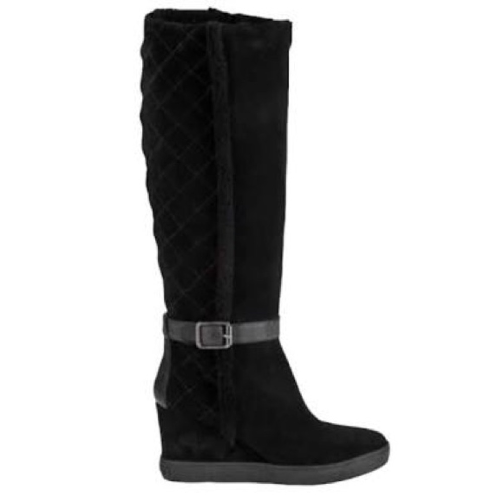 Aquatalia CALLIE Tall Weatherproof Quilted Suede Leather Wedge Boot 9.5